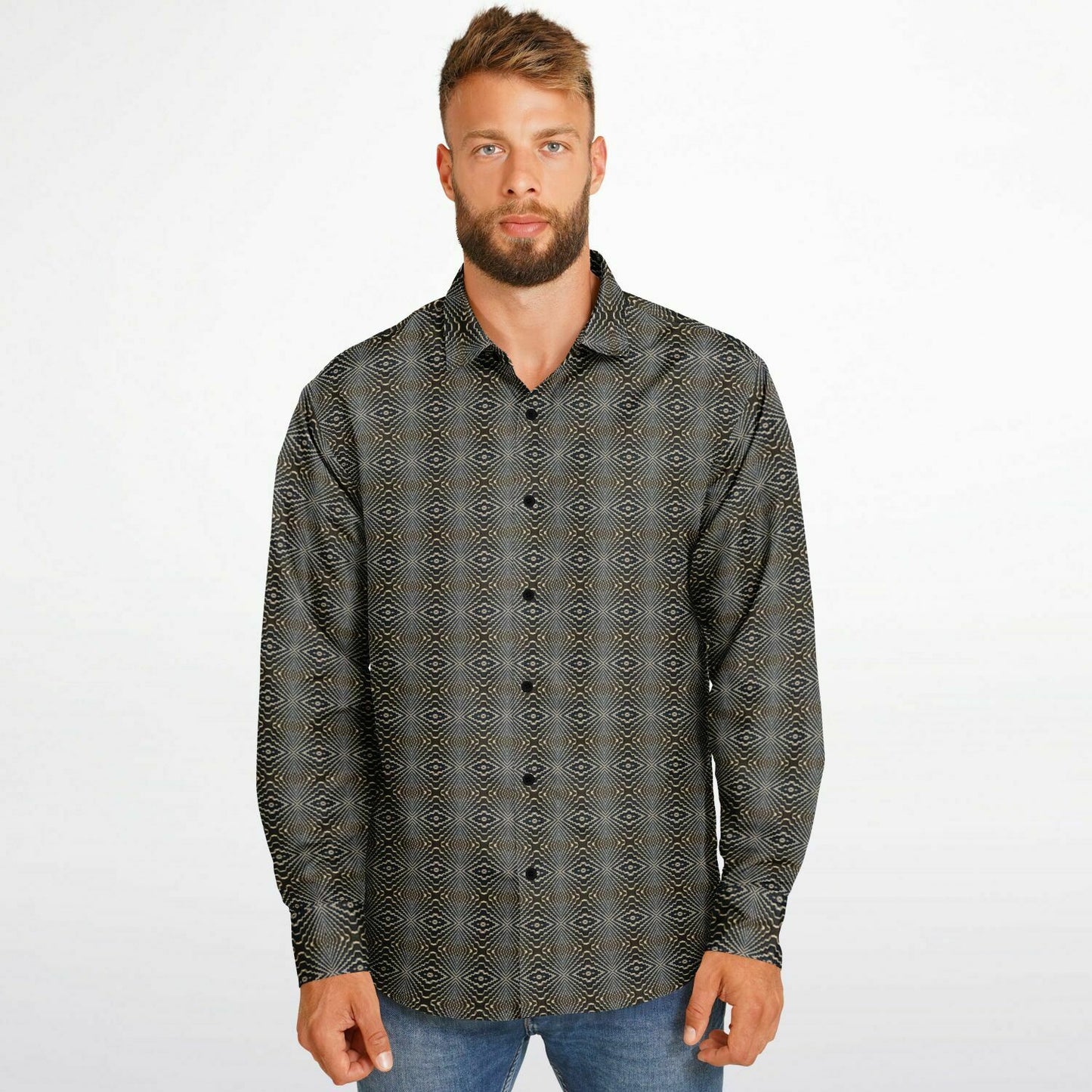 Long Sleeve Button Down Shirt (Tetris)