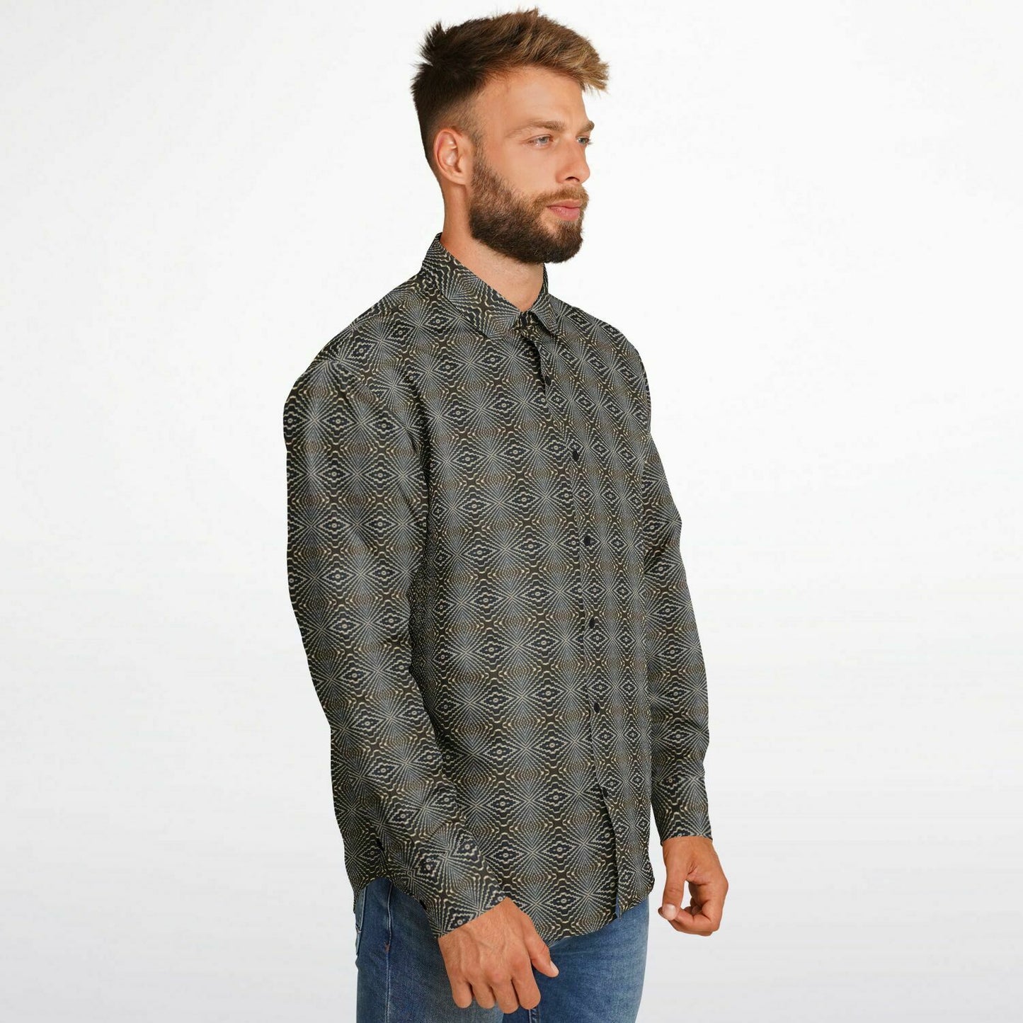 Long Sleeve Button Down Shirt (Tetris)