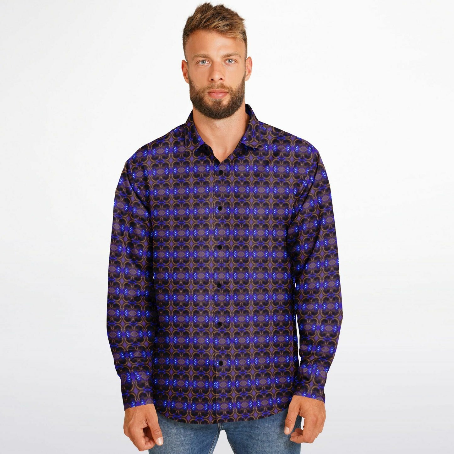 Long Sleeve Button Down Shirt (Cobalt Bubble)