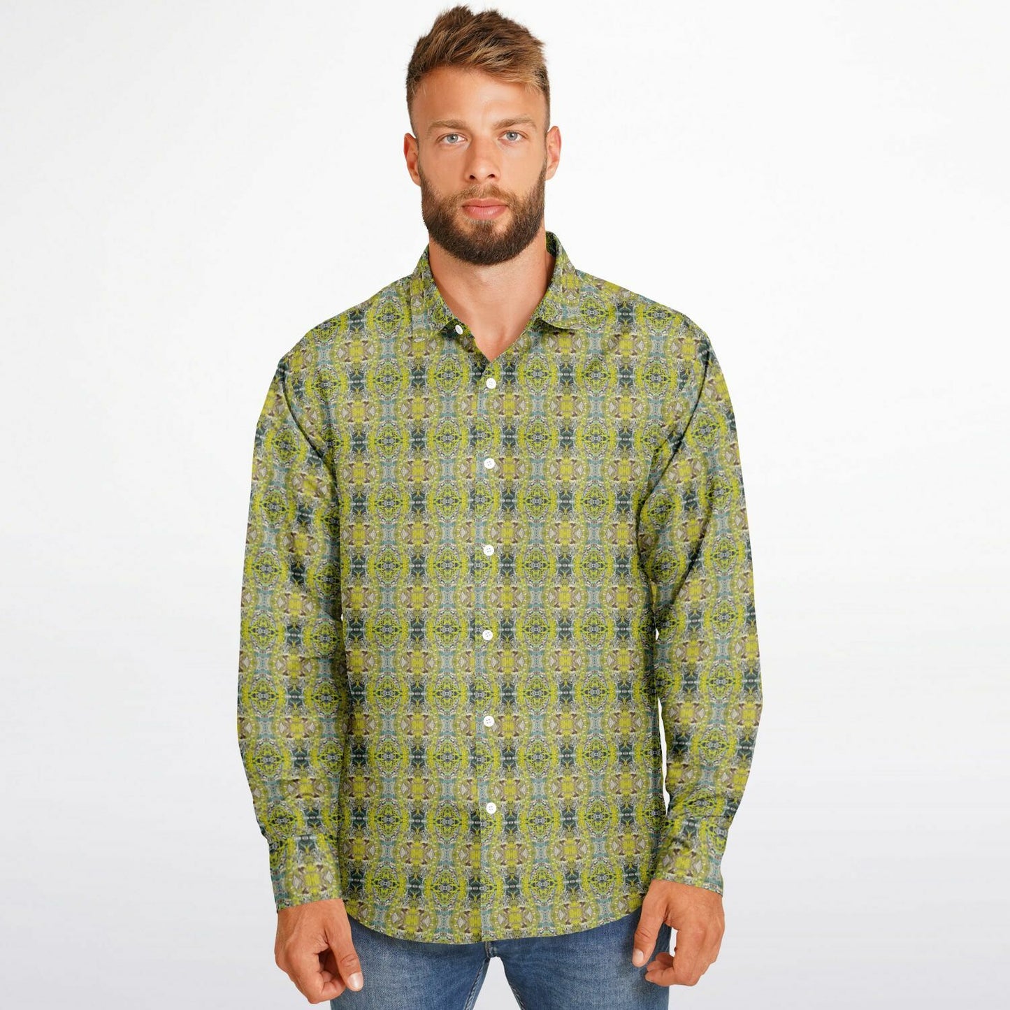 Long Sleeve Button Down Shirt (Chartreuse Chantilly)