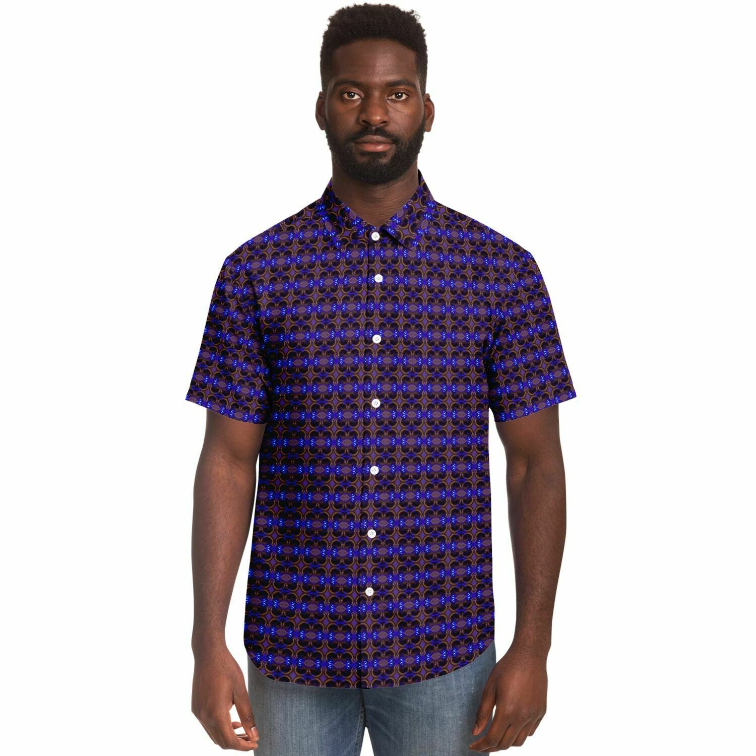 Short Sleeve Button Down Shirt (Cobalt Bubble)