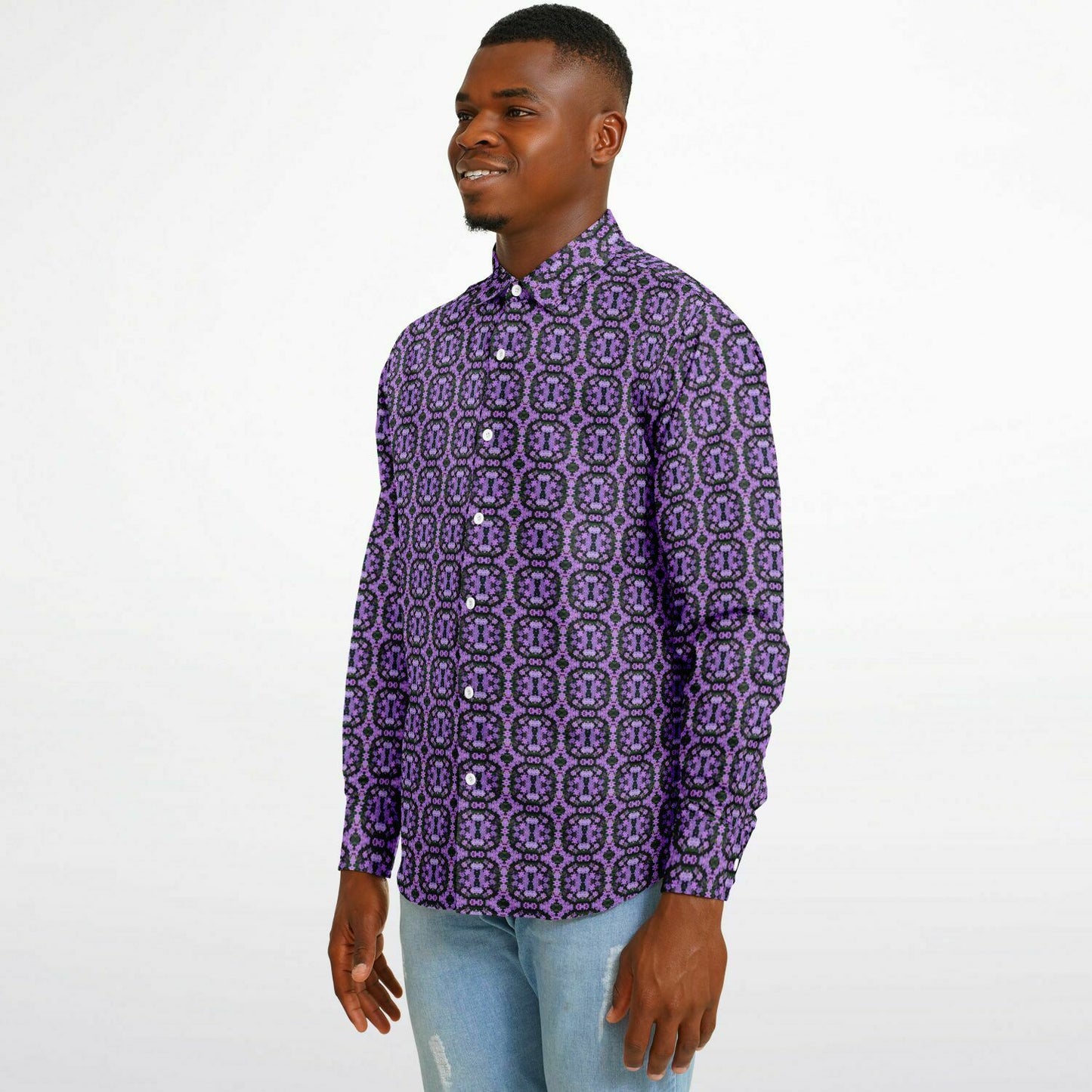 Long Sleeve Button Down Shirt (Violet Rings)