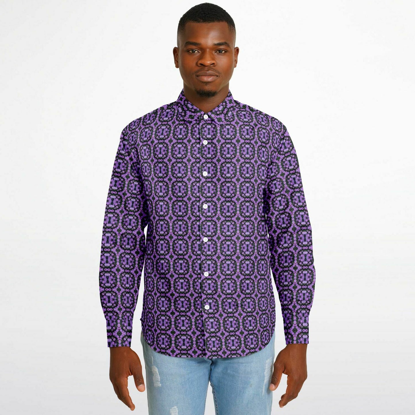 Long Sleeve Button Down Shirt (Violet Rings)