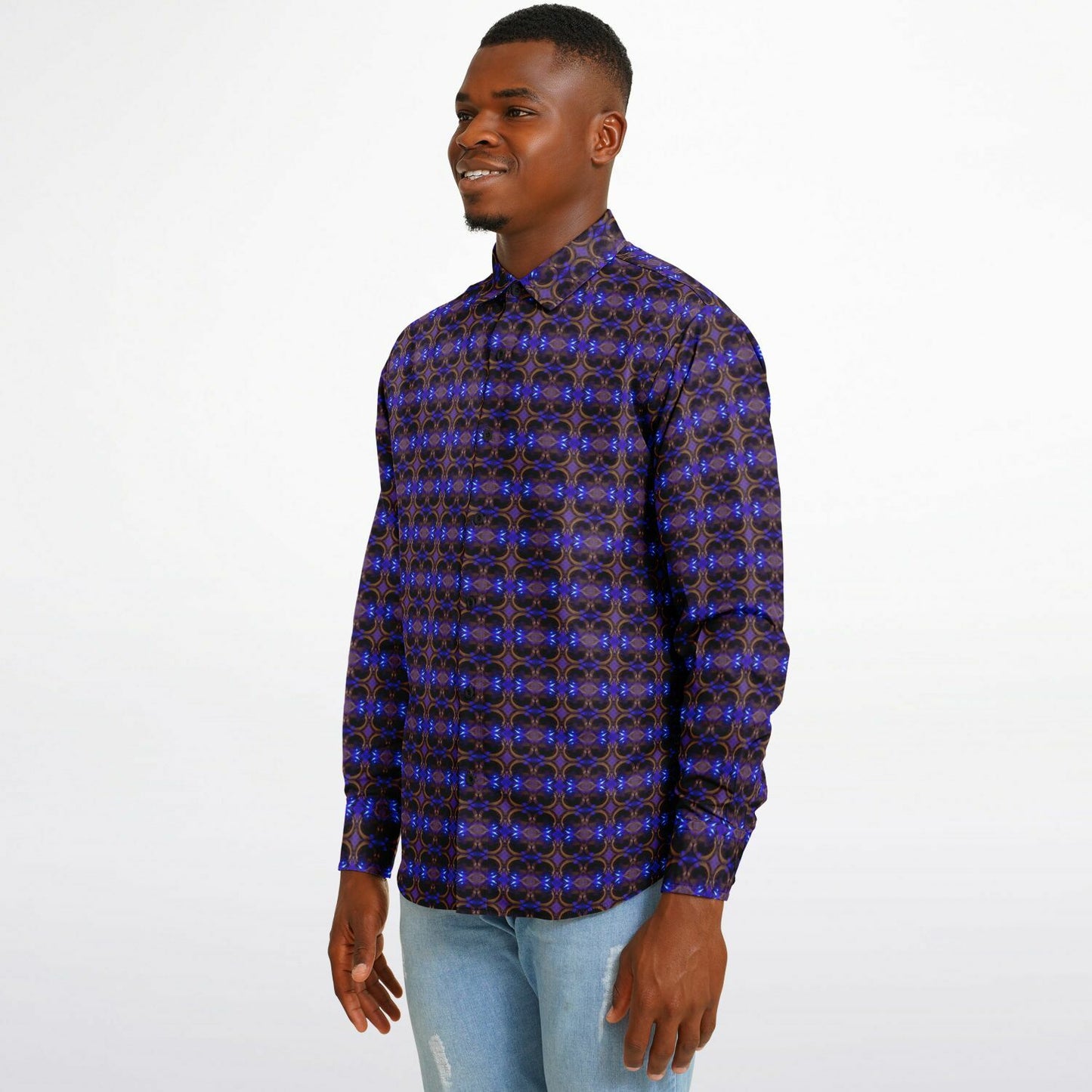 Long Sleeve Button Down Shirt (Cobalt Bubble)