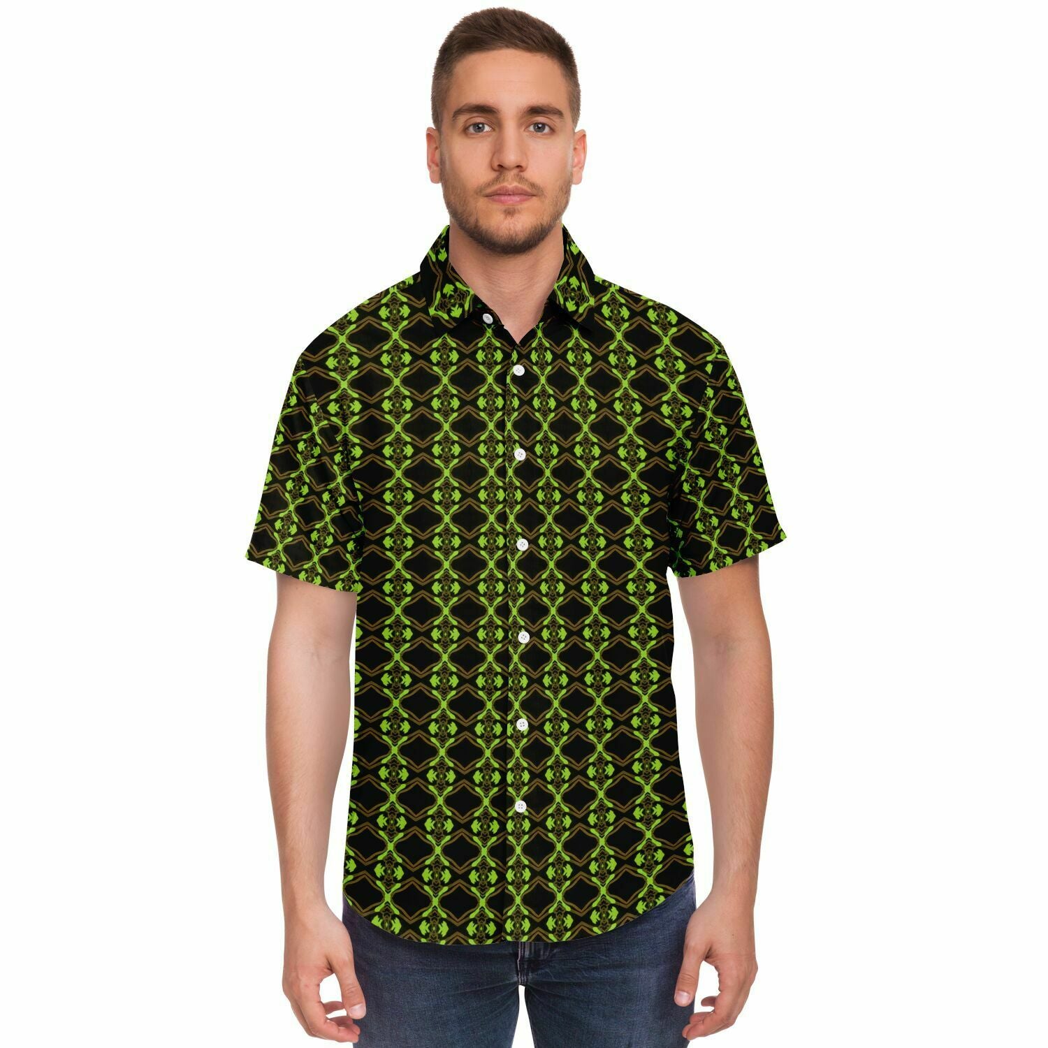 Short Sleeve Button Down Shirt (Neon Trees No. 1)