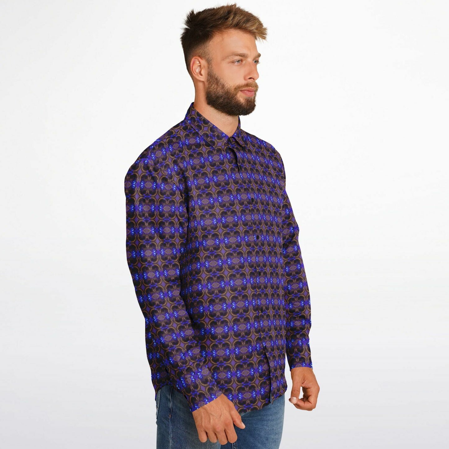 Long Sleeve Button Down Shirt (Cobalt Bubble)