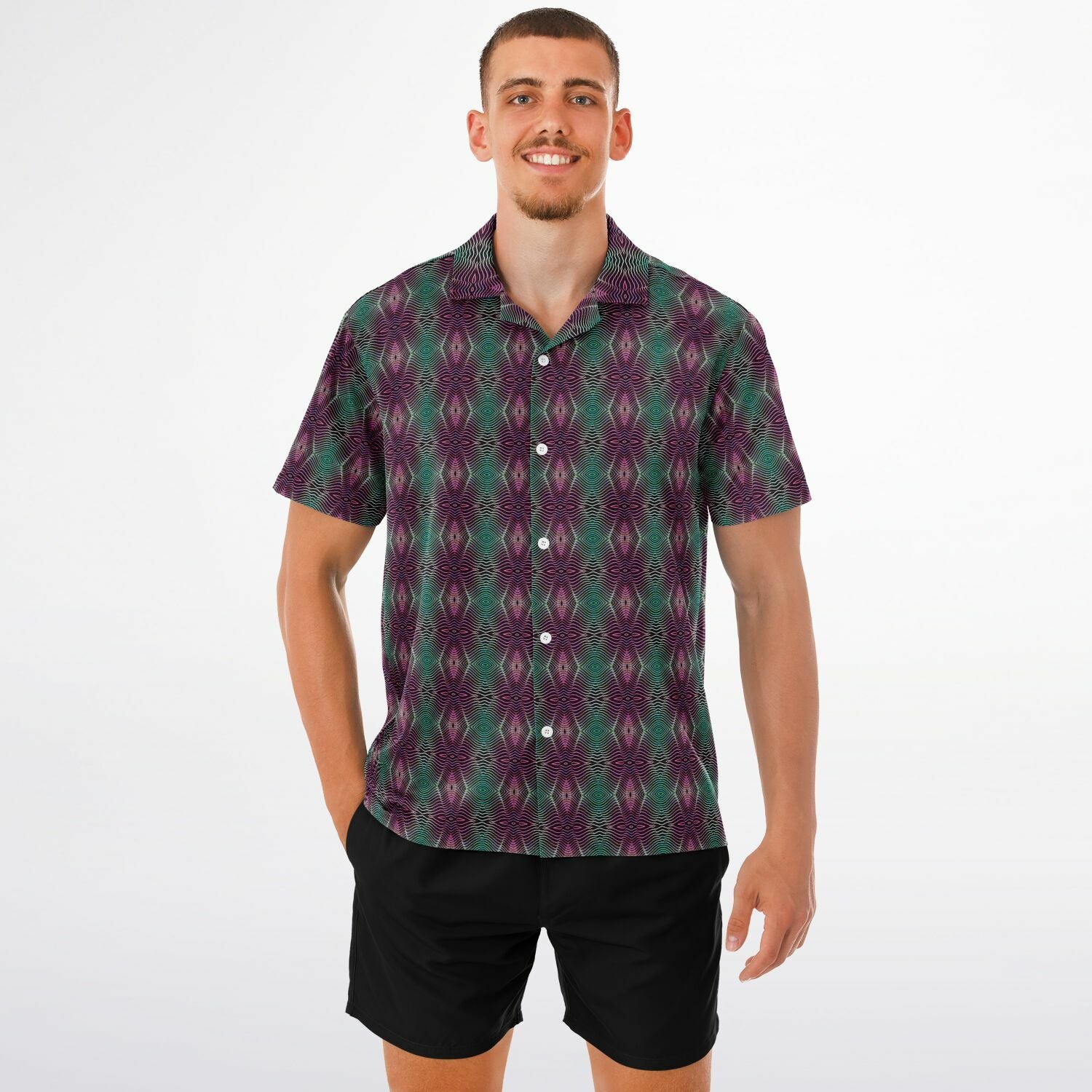 Spread Collar Short Sleeve Button-Down Shirt (Cosmic Echo)