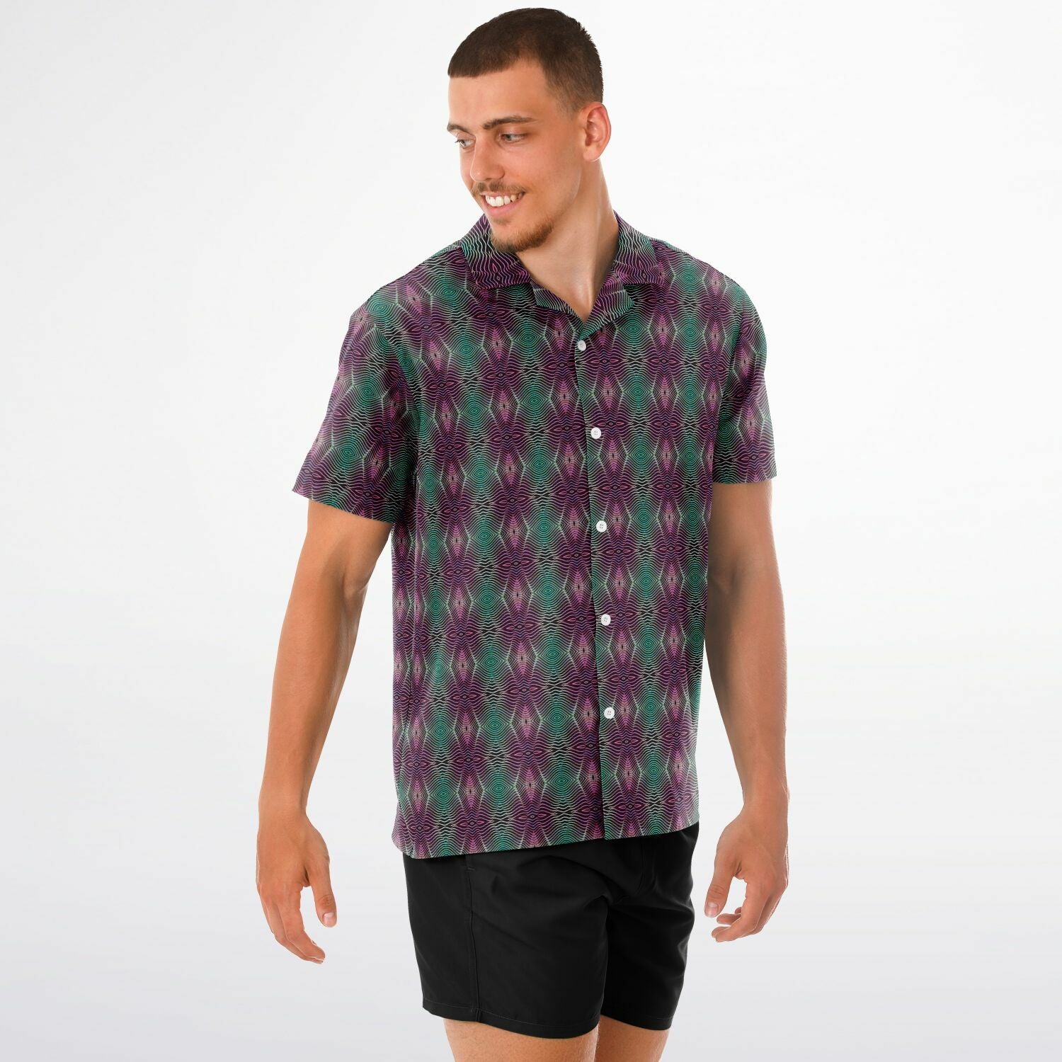 Spread Collar Short Sleeve Button-Down Shirt (Cosmic Echo)