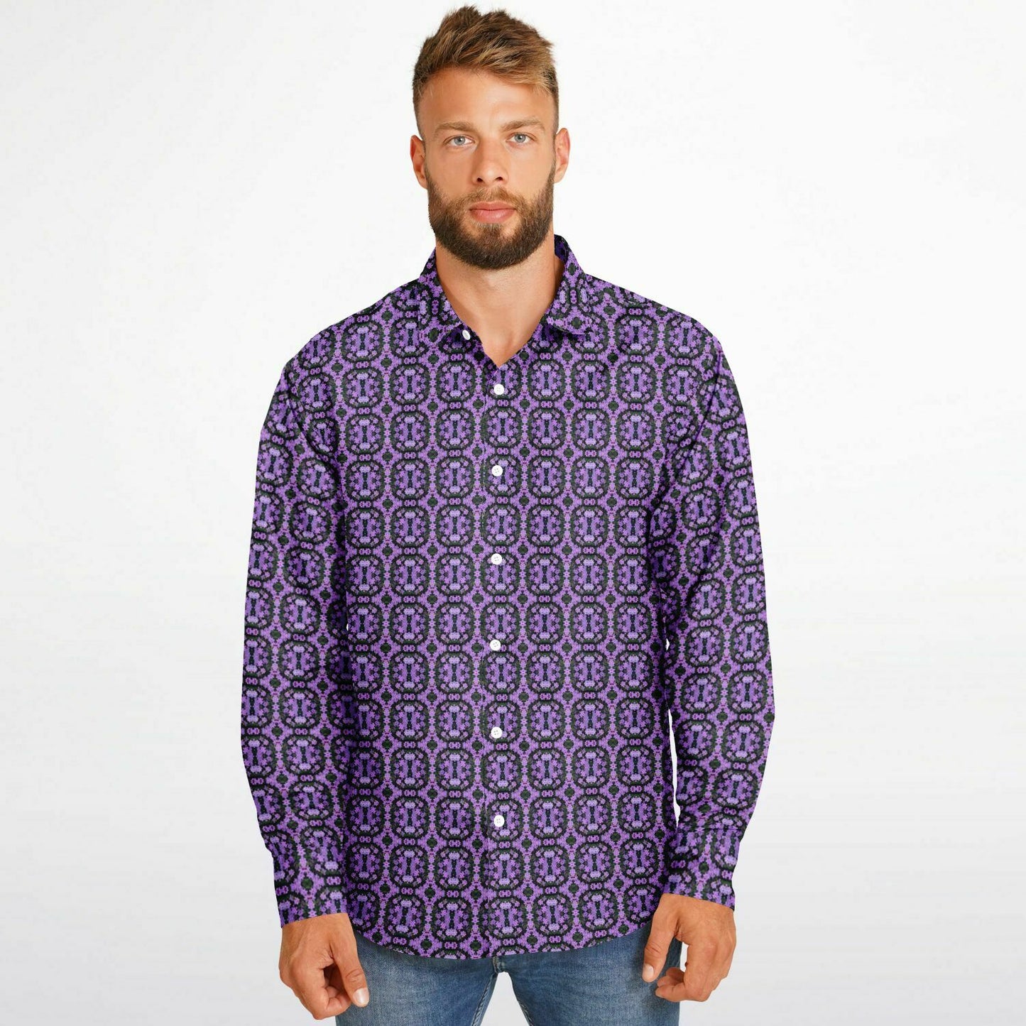 Long Sleeve Button Down Shirt (Violet Rings)