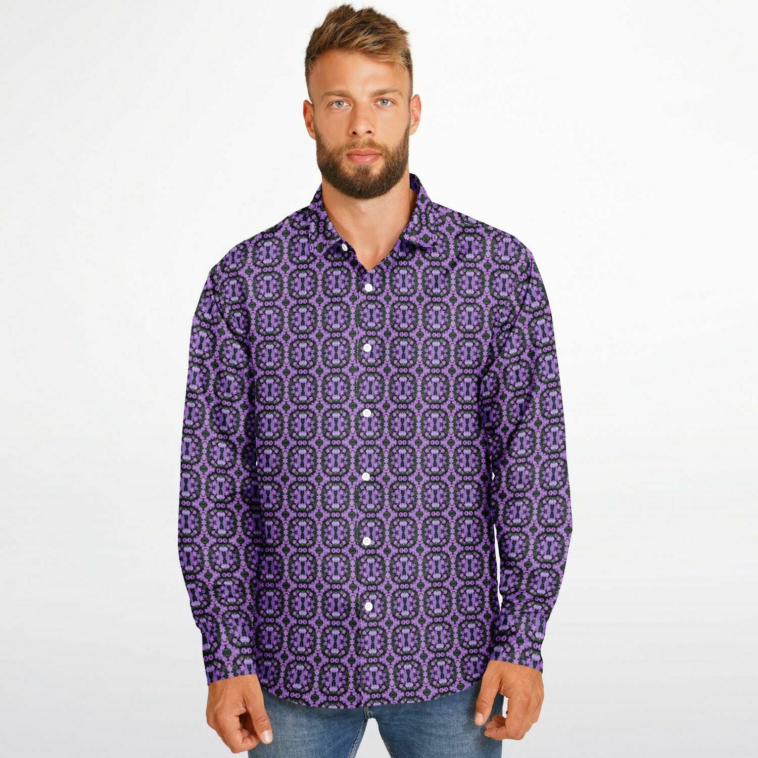 Long Sleeve Button Down Shirt (Violet Rings)