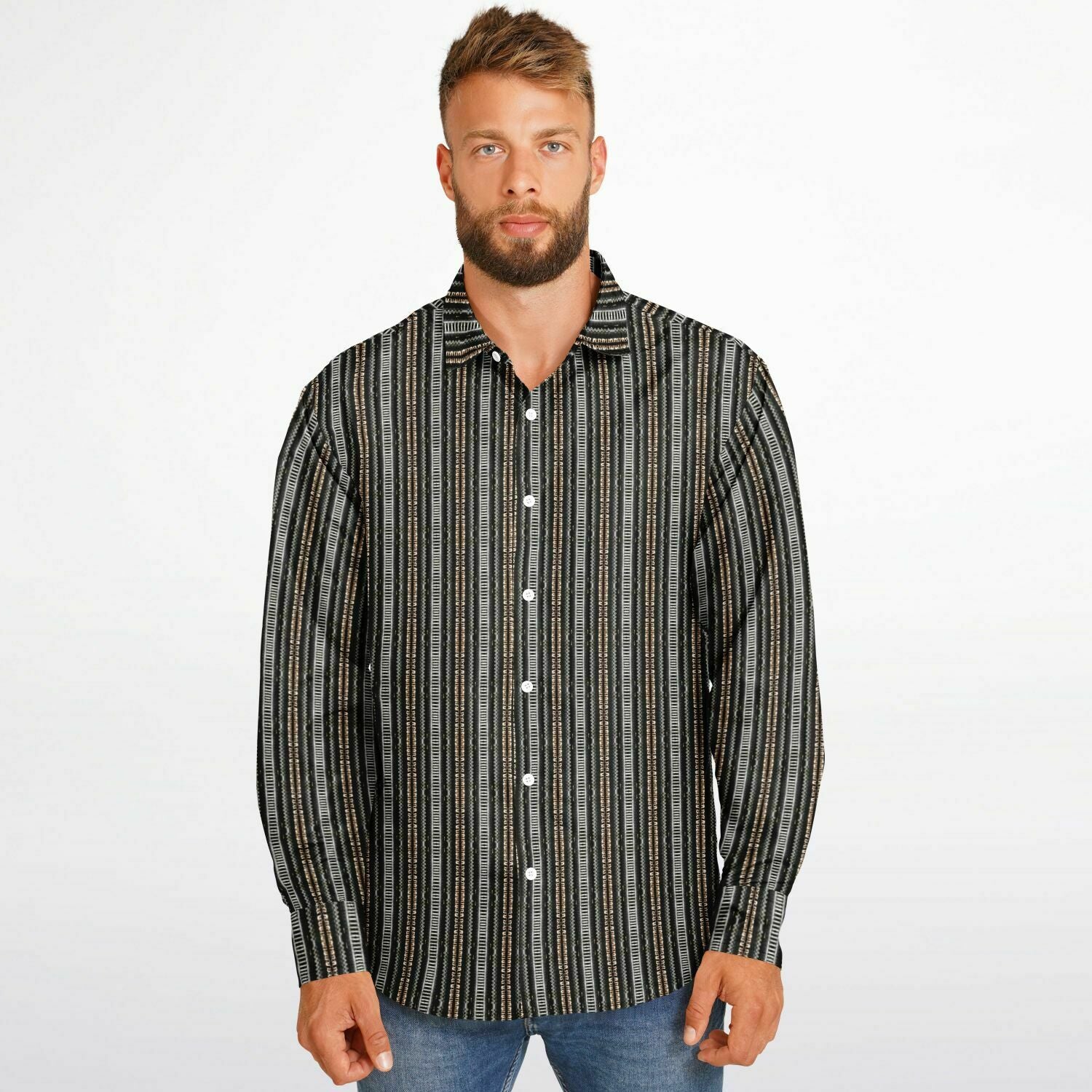 Long Sleeve Button Down Shirt (Black & Tan No. 1)