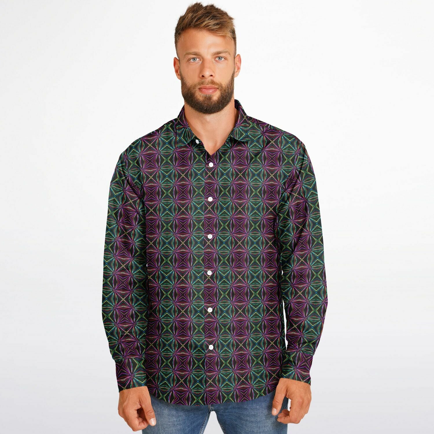 Long Sleeve Button Down Shirt (Neuron Dance)