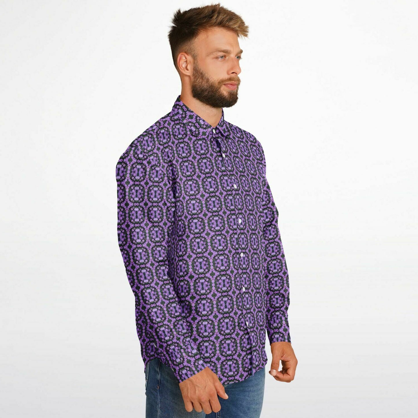 Long Sleeve Button Down Shirt (Violet Rings)