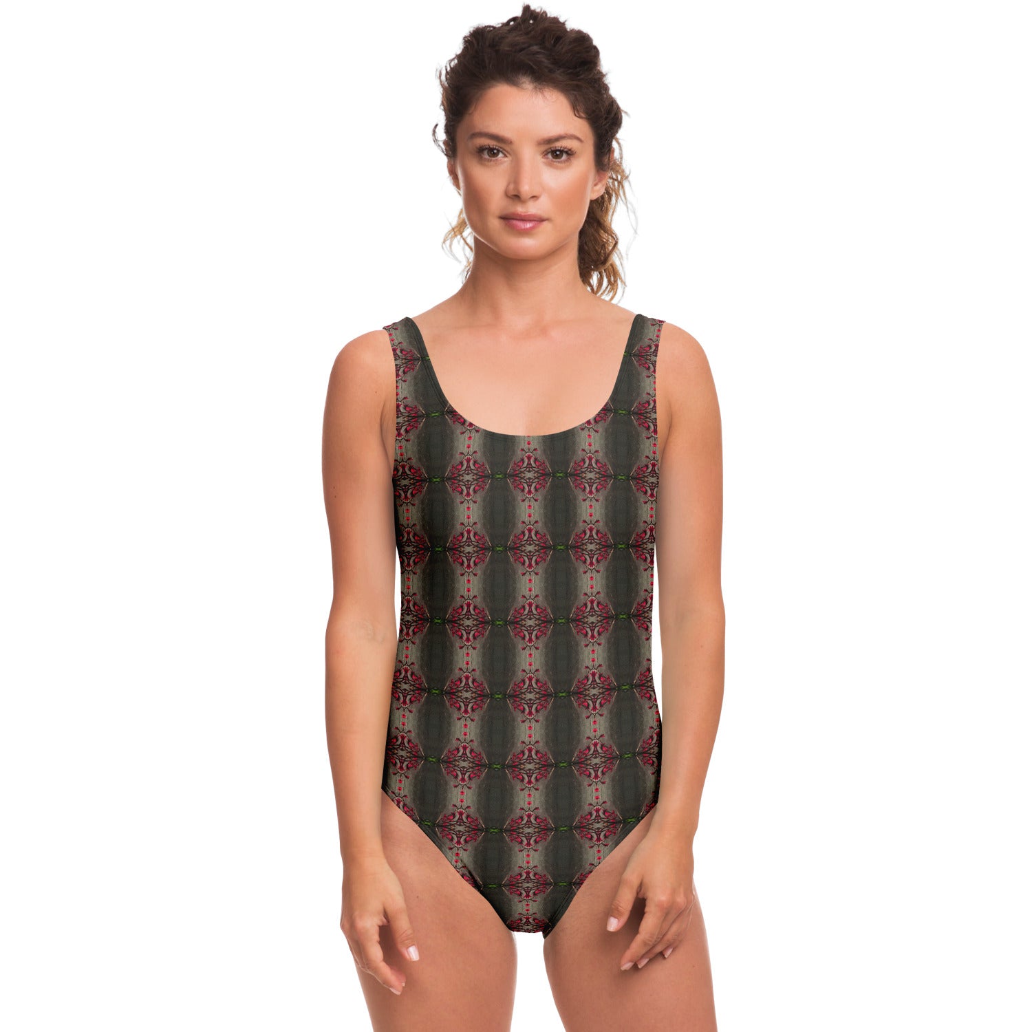 One-Piece Swimsuit Woman (Red Flowers)