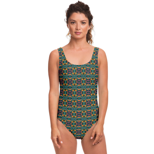 One-Piece Swimsuit Woman (Floral Rings)