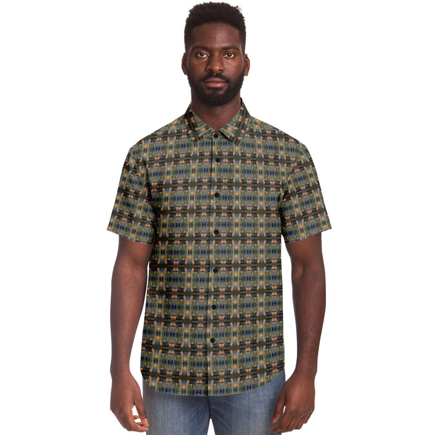Short Sleeve Button Down Shirt (Modern Plaid No. 1)