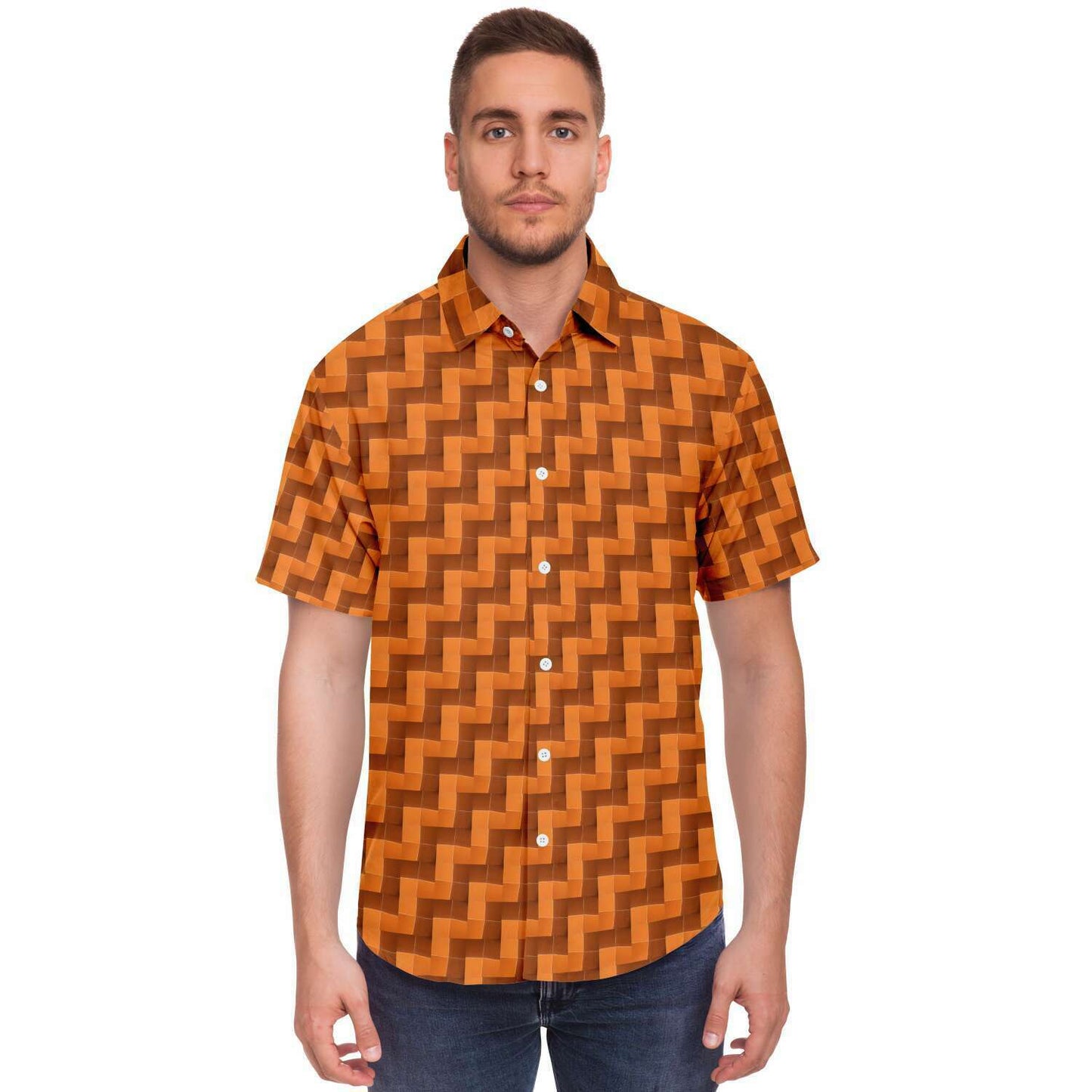 Short Sleeve Button Down Shirt (Burnt Orange Tiles)