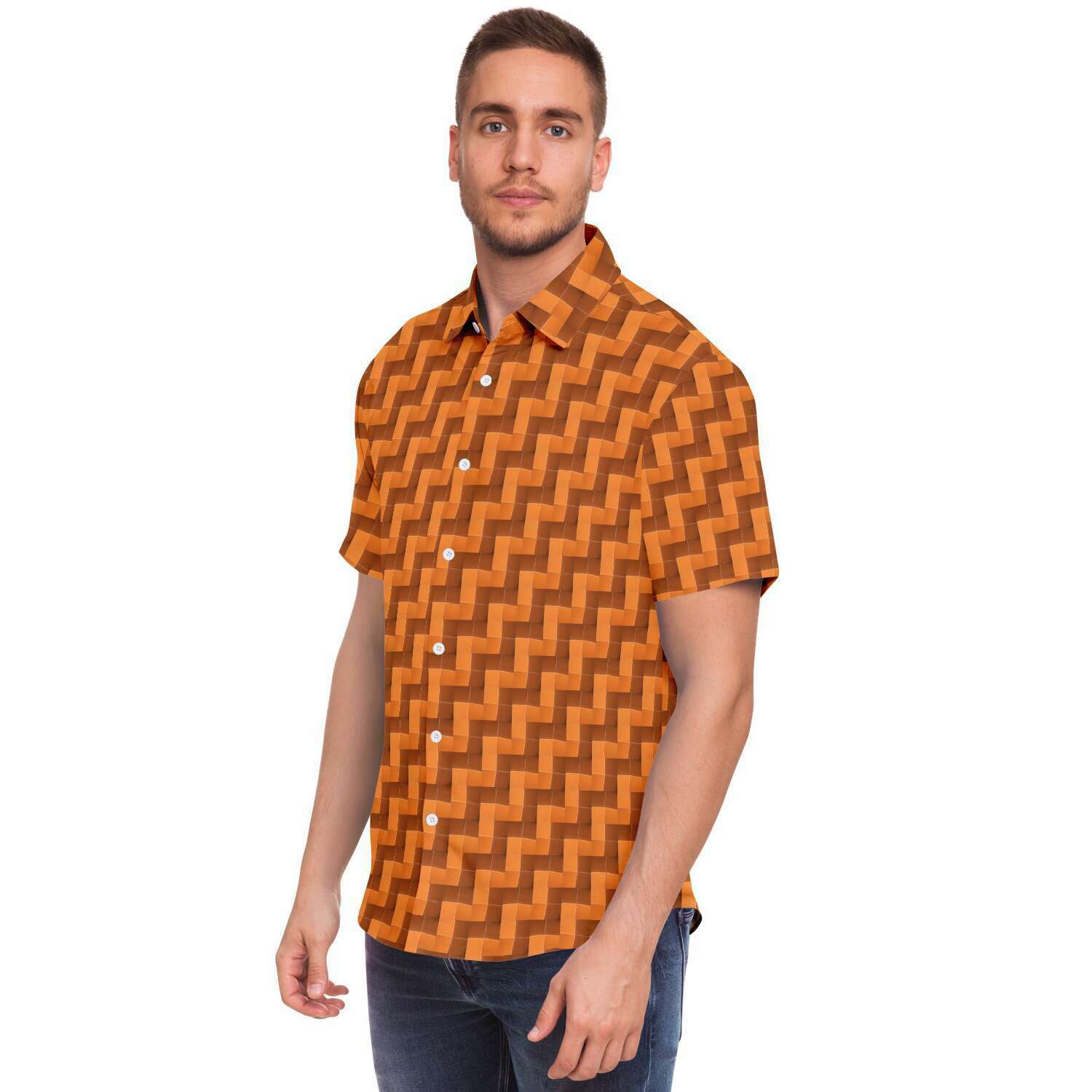 Short Sleeve Button Down Shirt (Burnt Orange Tiles)