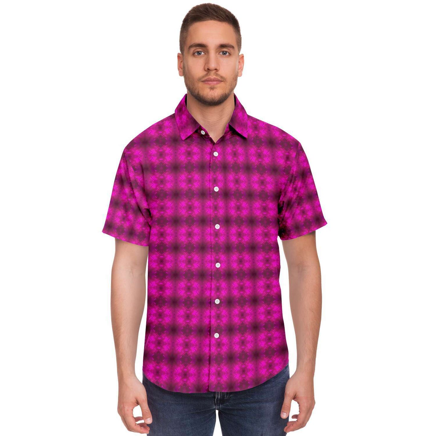 Short Sleeve Button Down Shirt (Fuchsia Parquet)