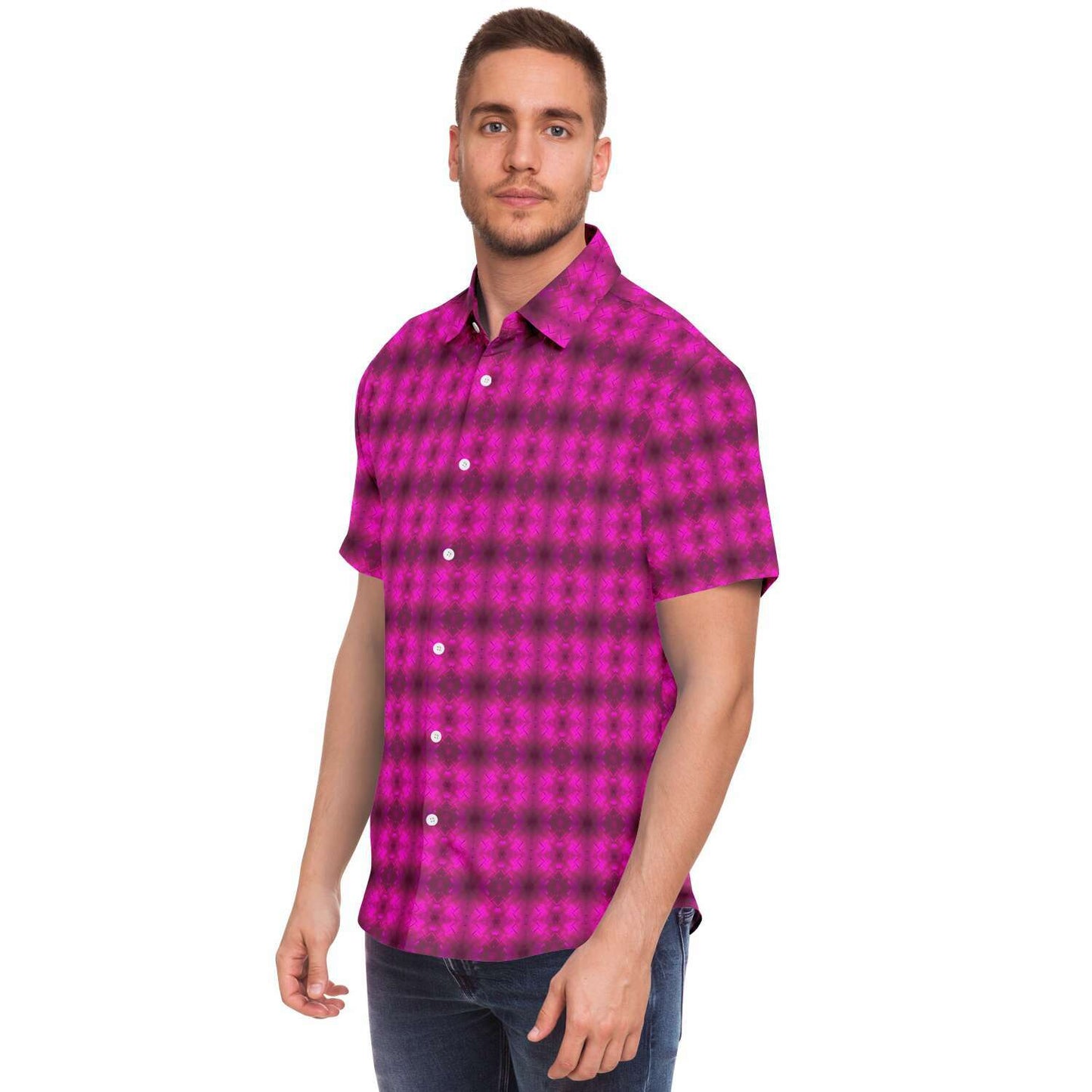 Short Sleeve Button Down Shirt (Fuchsia Parquet)