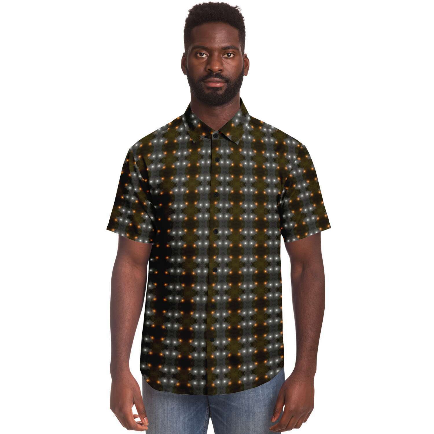 Short Sleeve Button Down Shirt (Orbs)