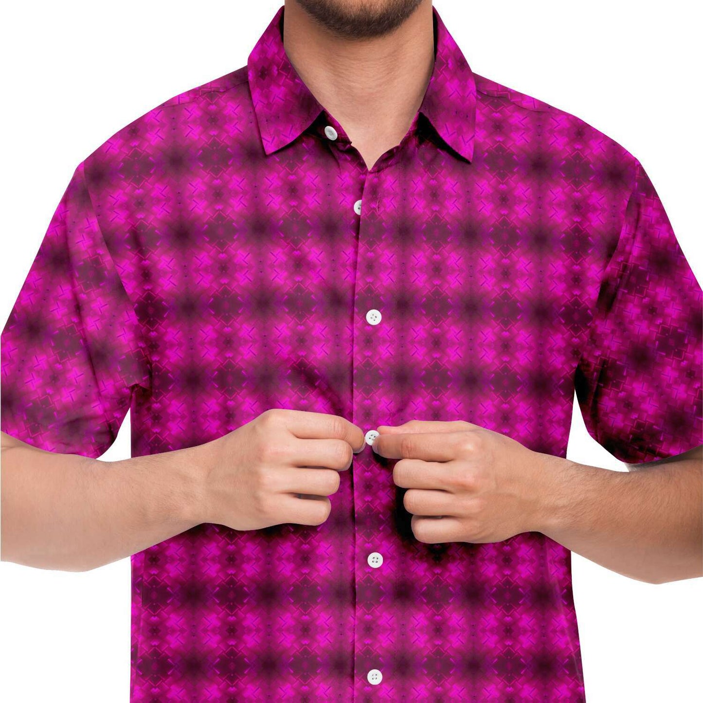 Short Sleeve Button Down Shirt (Fuchsia Parquet)