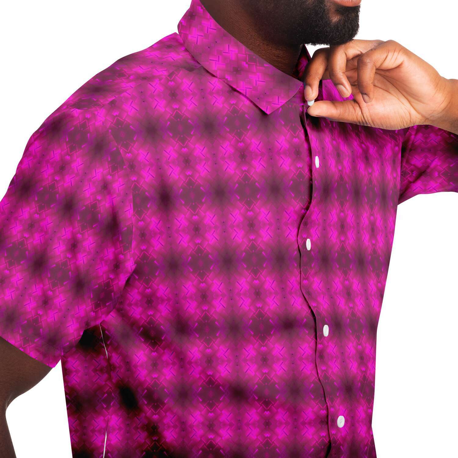 Short Sleeve Button Down Shirt (Fuchsia Parquet)