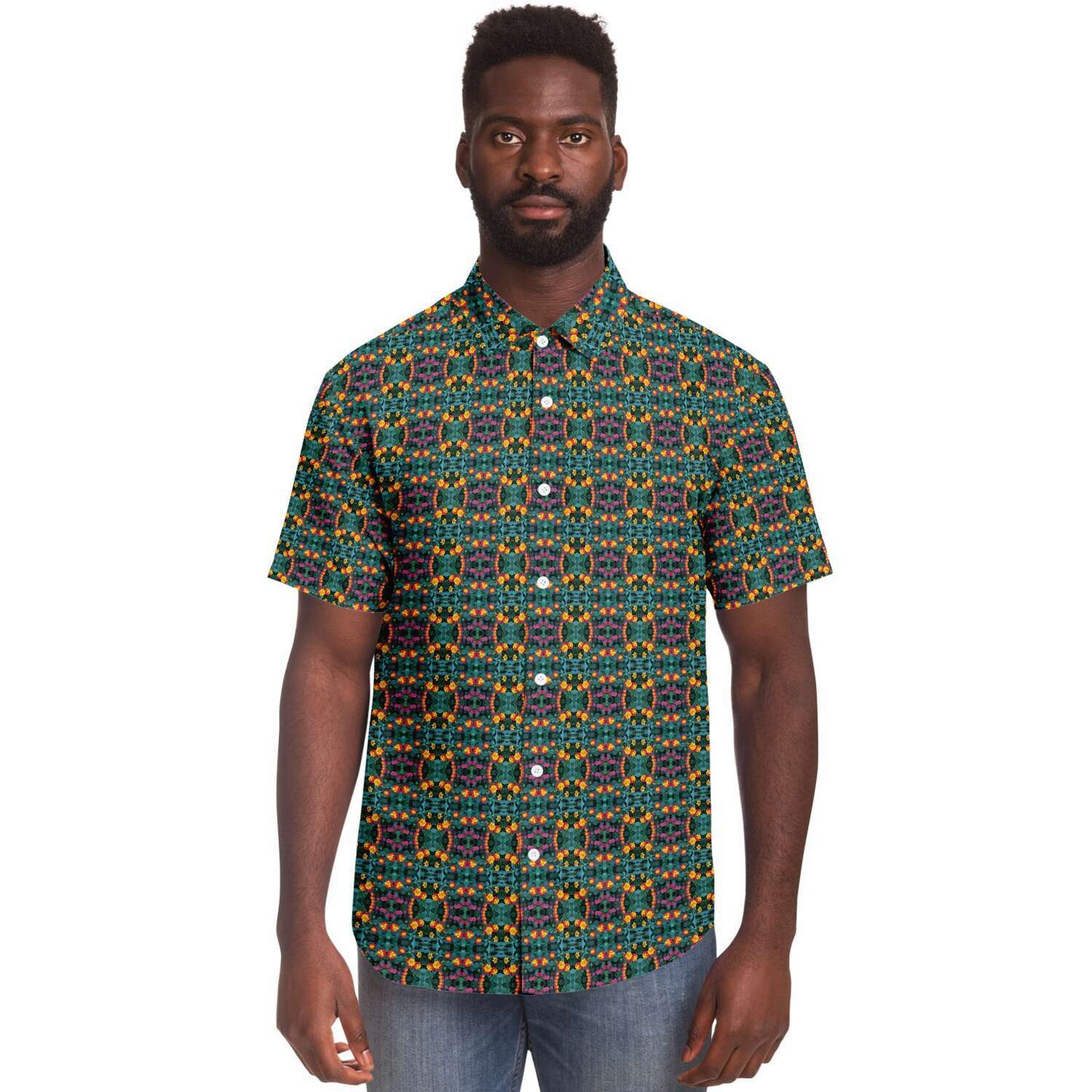 Short Sleeve Button Down Shirt (Floral Rings)