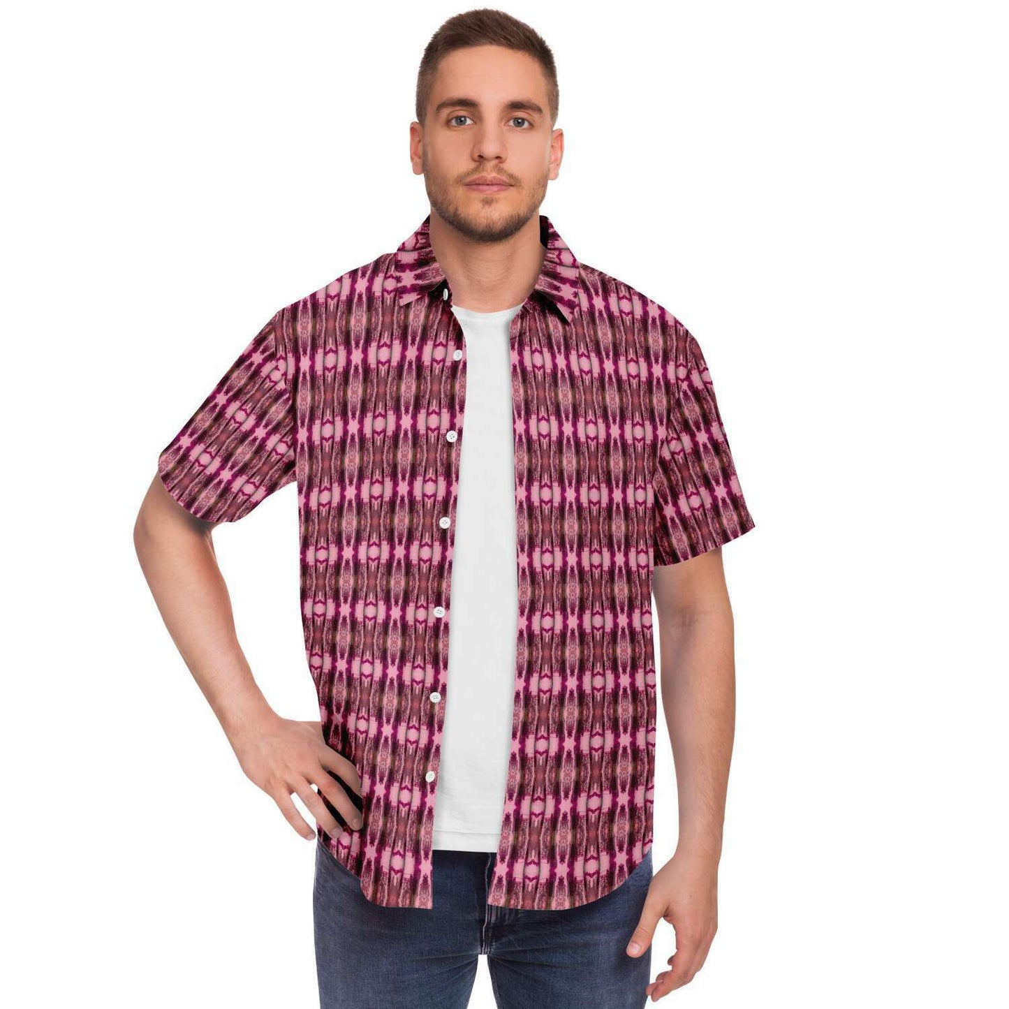 Short Sleeve Button Down Shirt (Candy Cane)