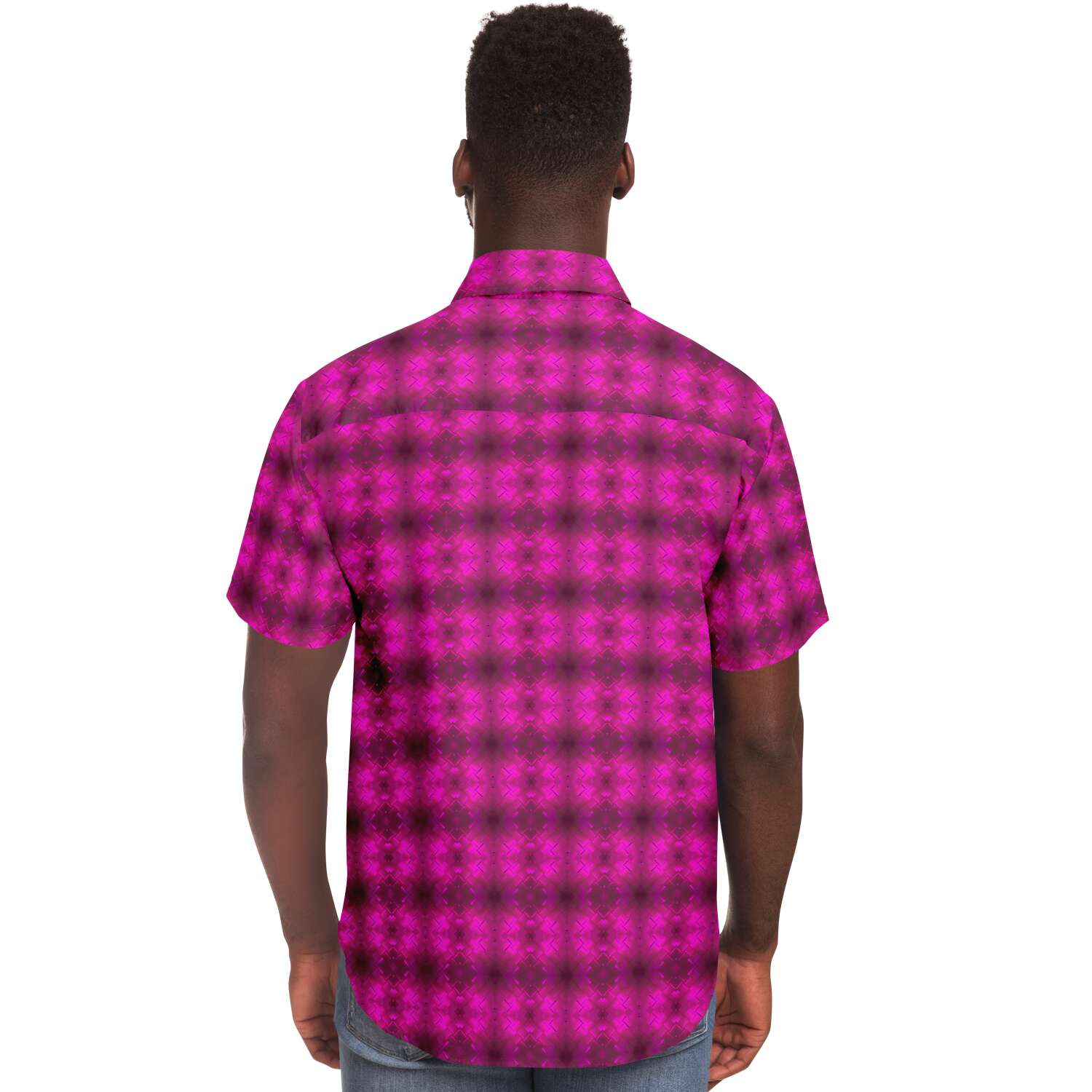 Short Sleeve Button Down Shirt (Fuchsia Parquet)