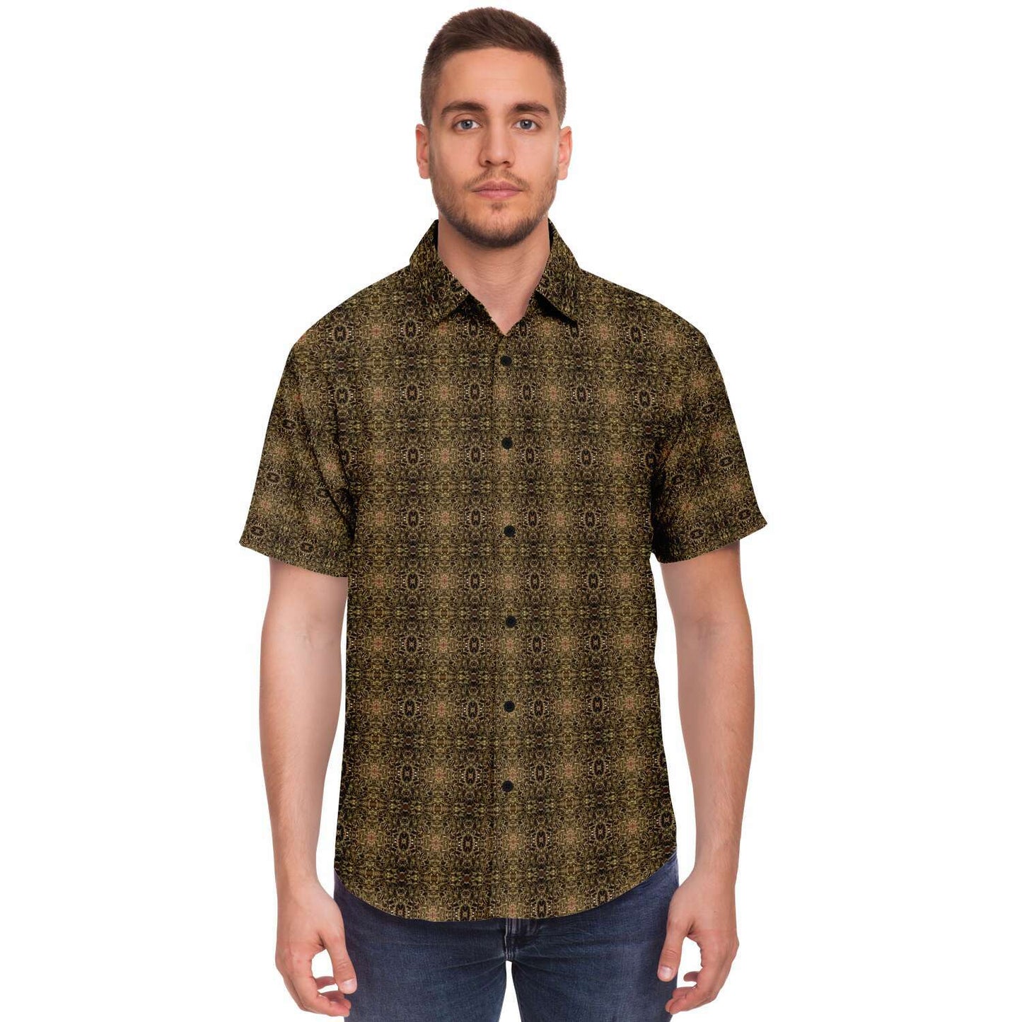 Short Sleeve Button Down Shirt (Olive Stix)