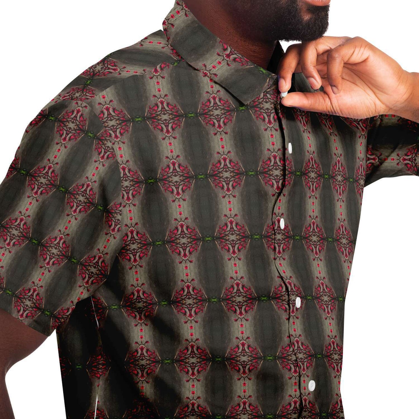 Short Sleeve Button Down Shirt (Red Flowers)