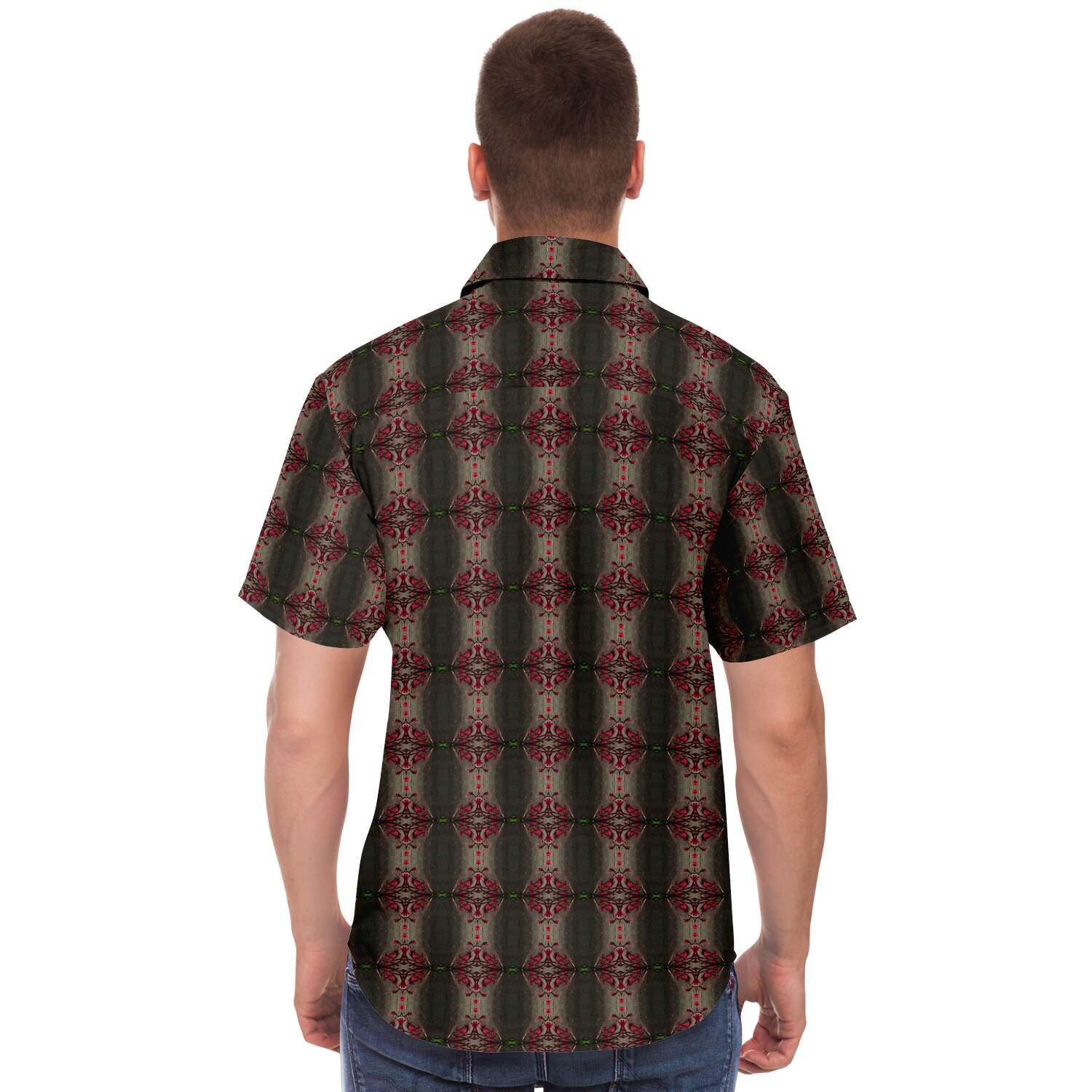 Short Sleeve Button Down Shirt (Red Flowers)