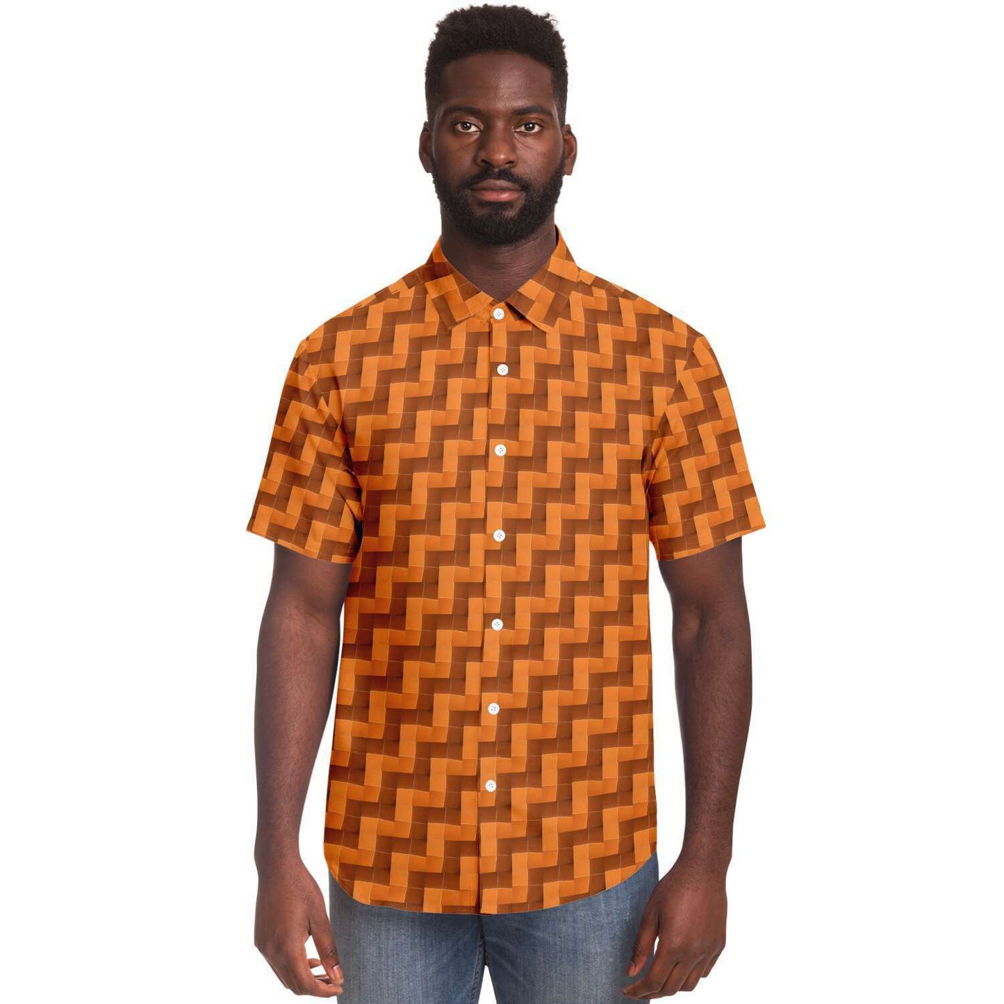 Short Sleeve Button Down Shirt (Burnt Orange Tiles)