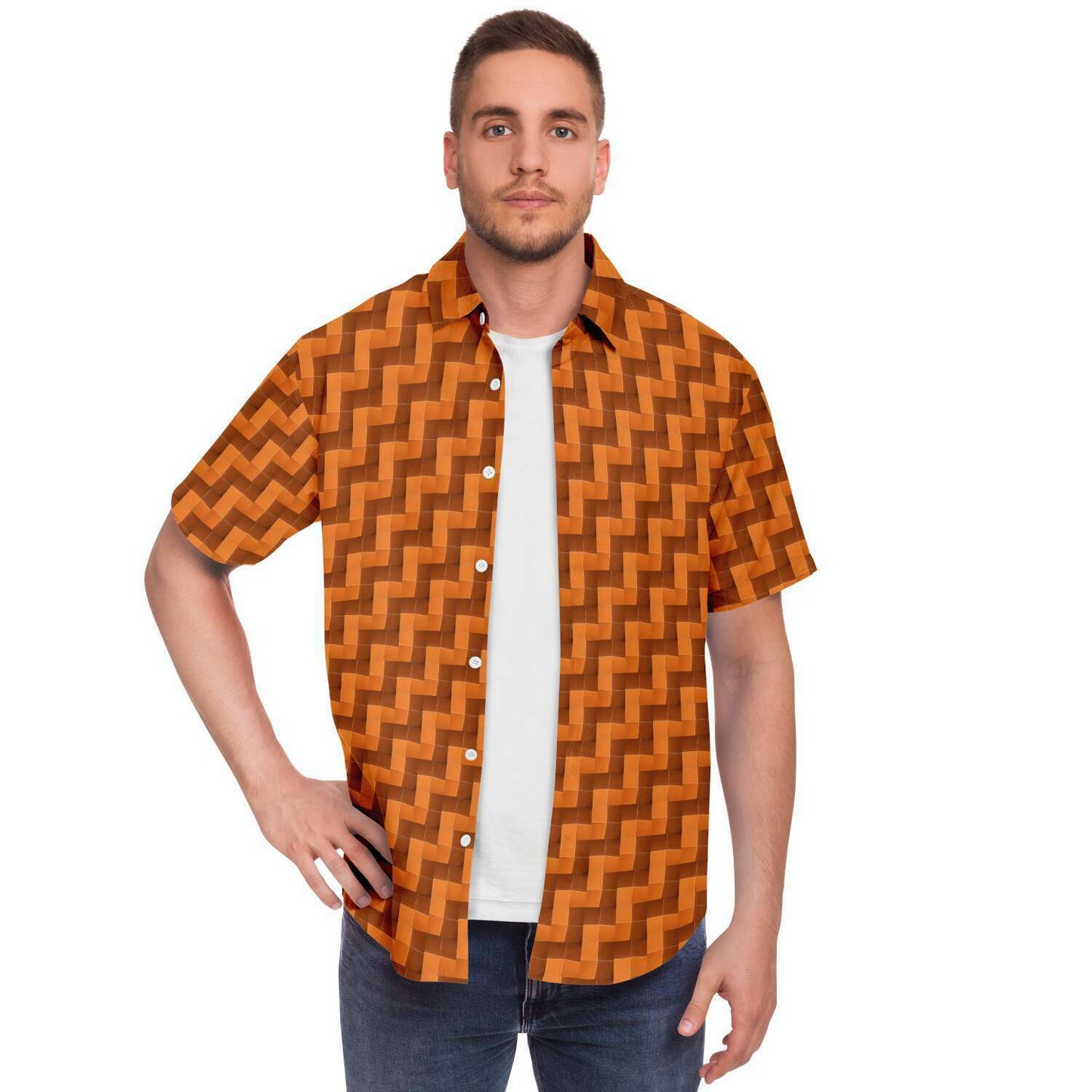 Short Sleeve Button Down Shirt (Burnt Orange Tiles)