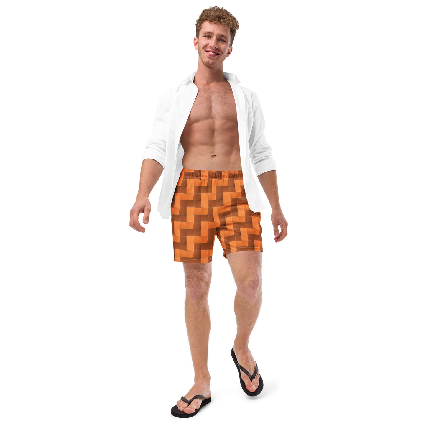 Eco-friendly Swim Trunks (Burnt Orange Tiles)