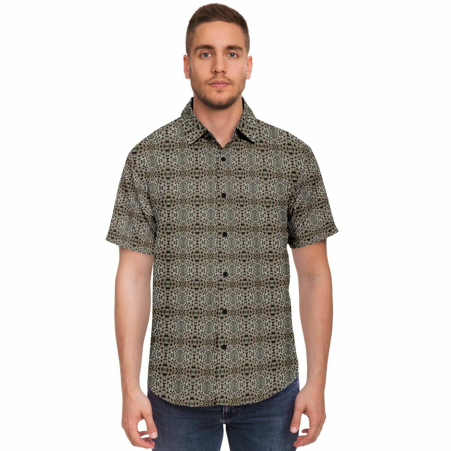 Short Sleeve Button Down Shirt (Snow Leopard)