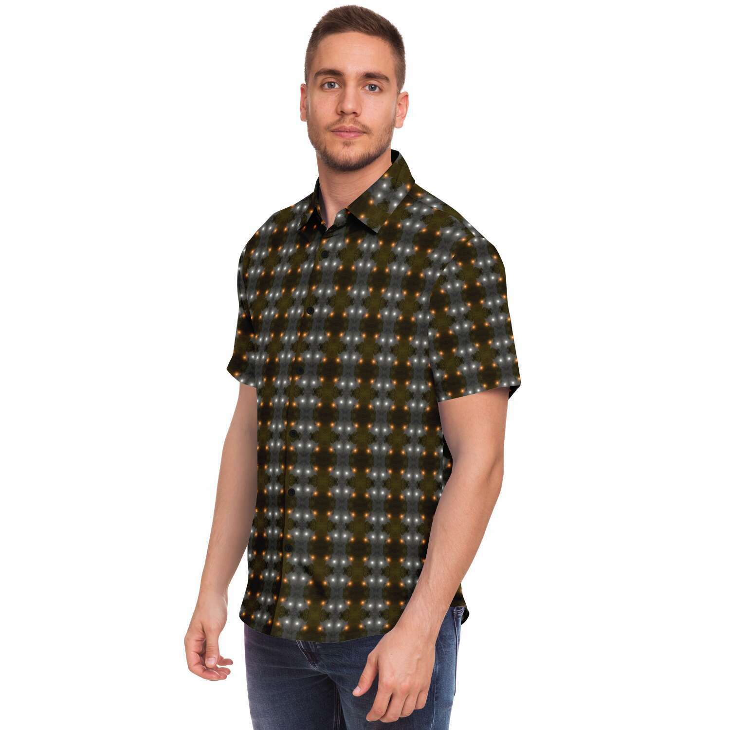 Short Sleeve Button Down Shirt (Orbs)