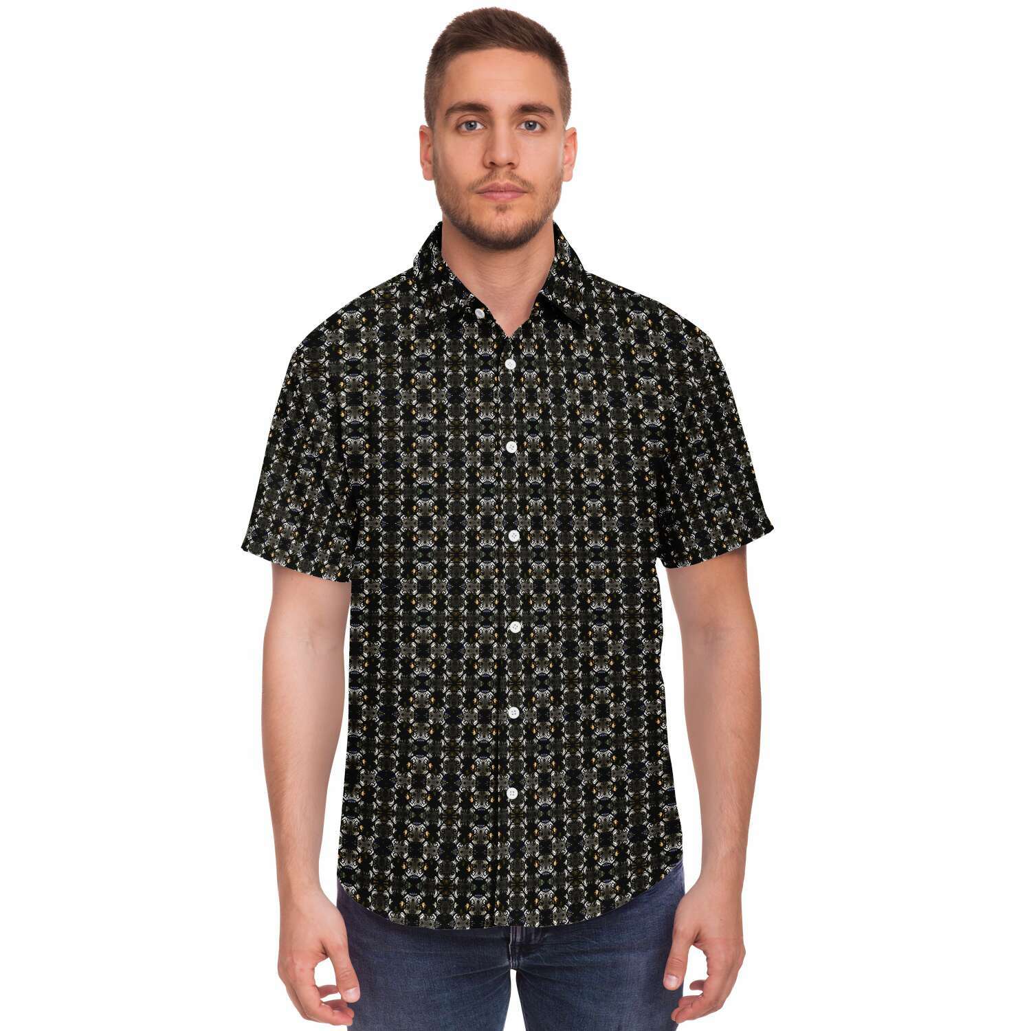 Short Sleeve Button Down Shirt (Jewel Cross)