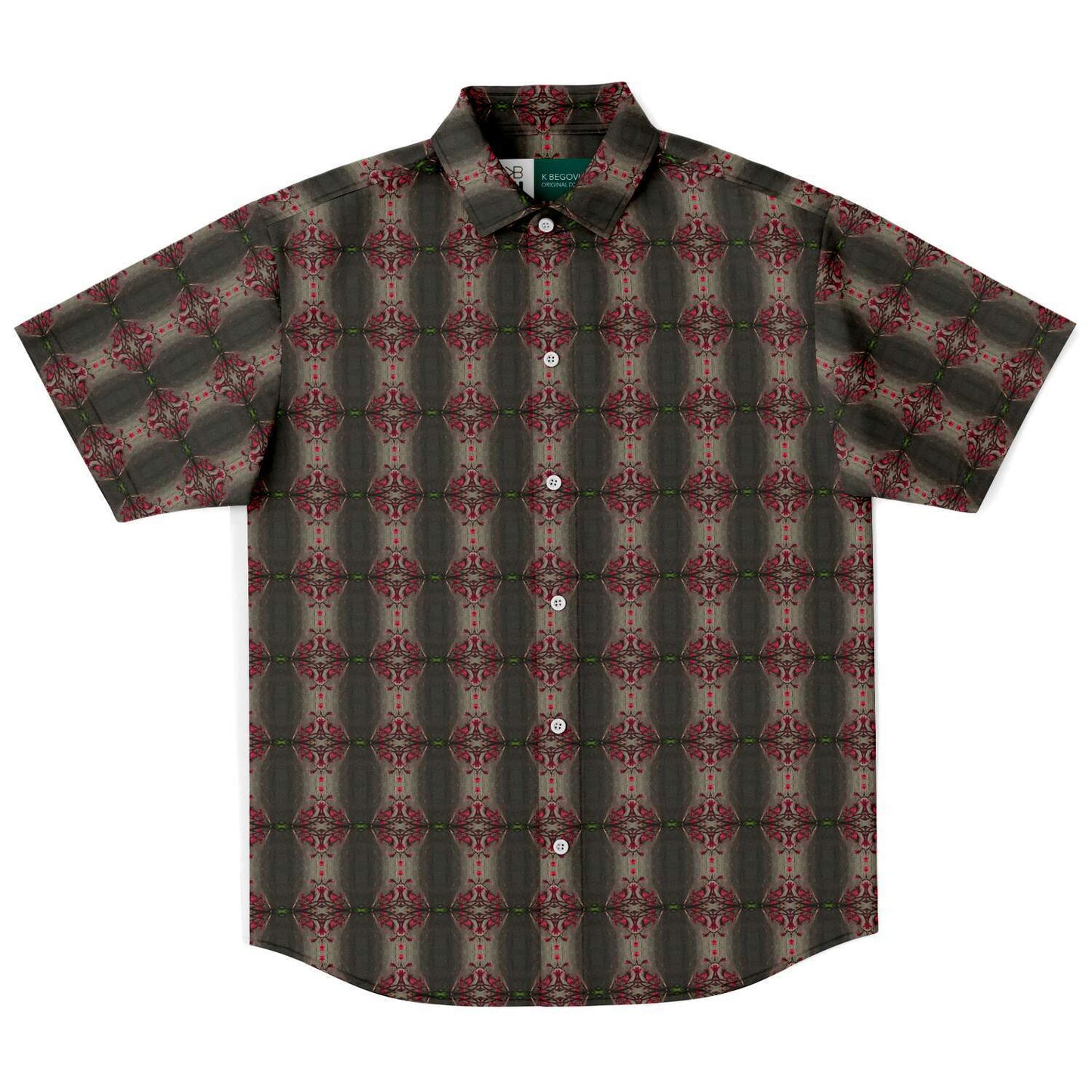 Short Sleeve Button Down Shirt (Red Flowers)