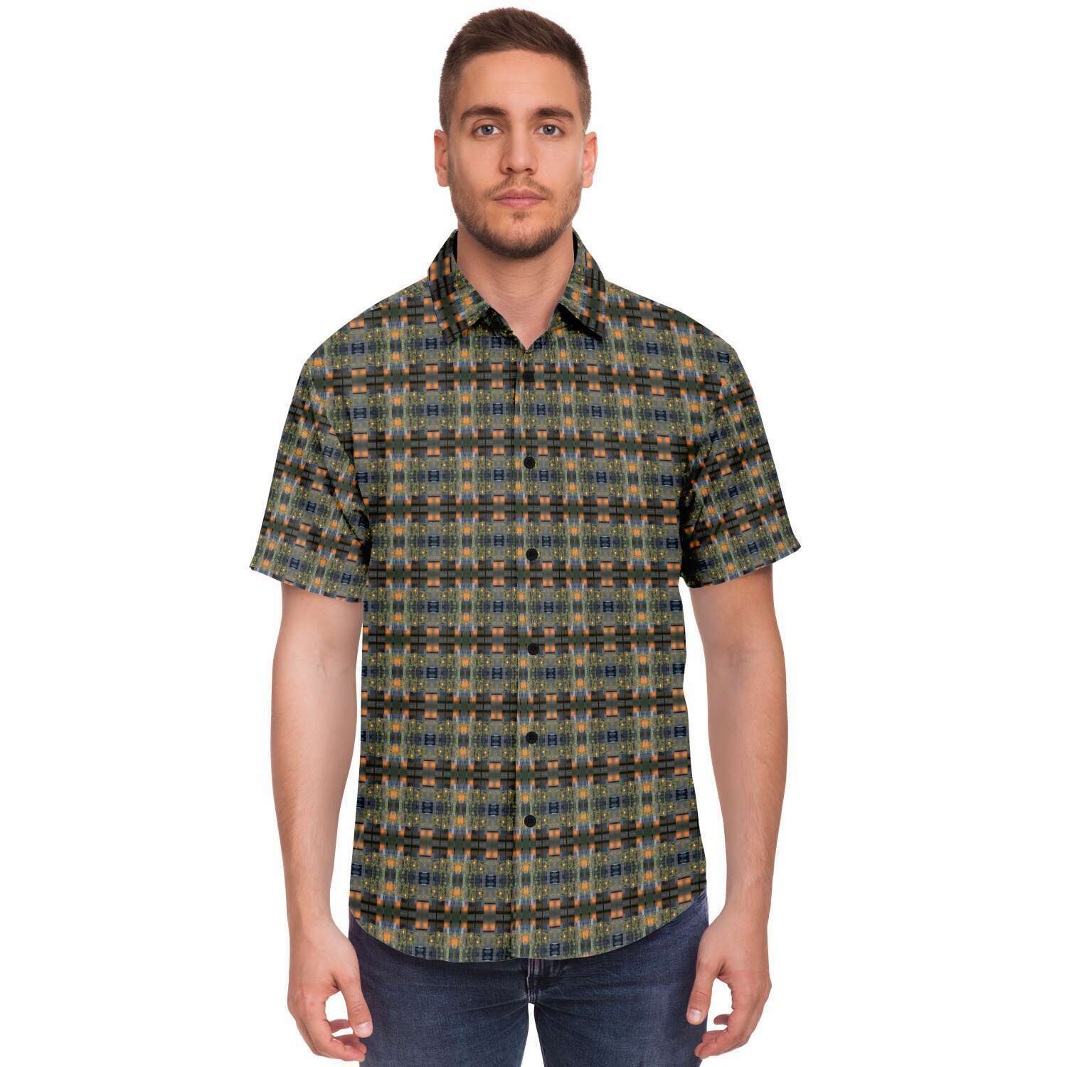 Short Sleeve Button Down Shirt (Modern Plaid No. 1)