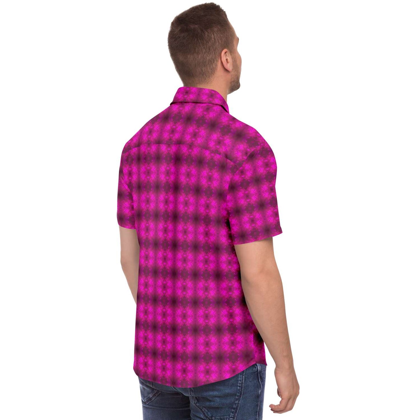 Short Sleeve Button Down Shirt (Fuchsia Parquet)