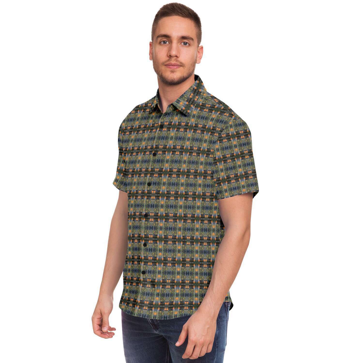 Short Sleeve Button Down Shirt (Modern Plaid No. 1)