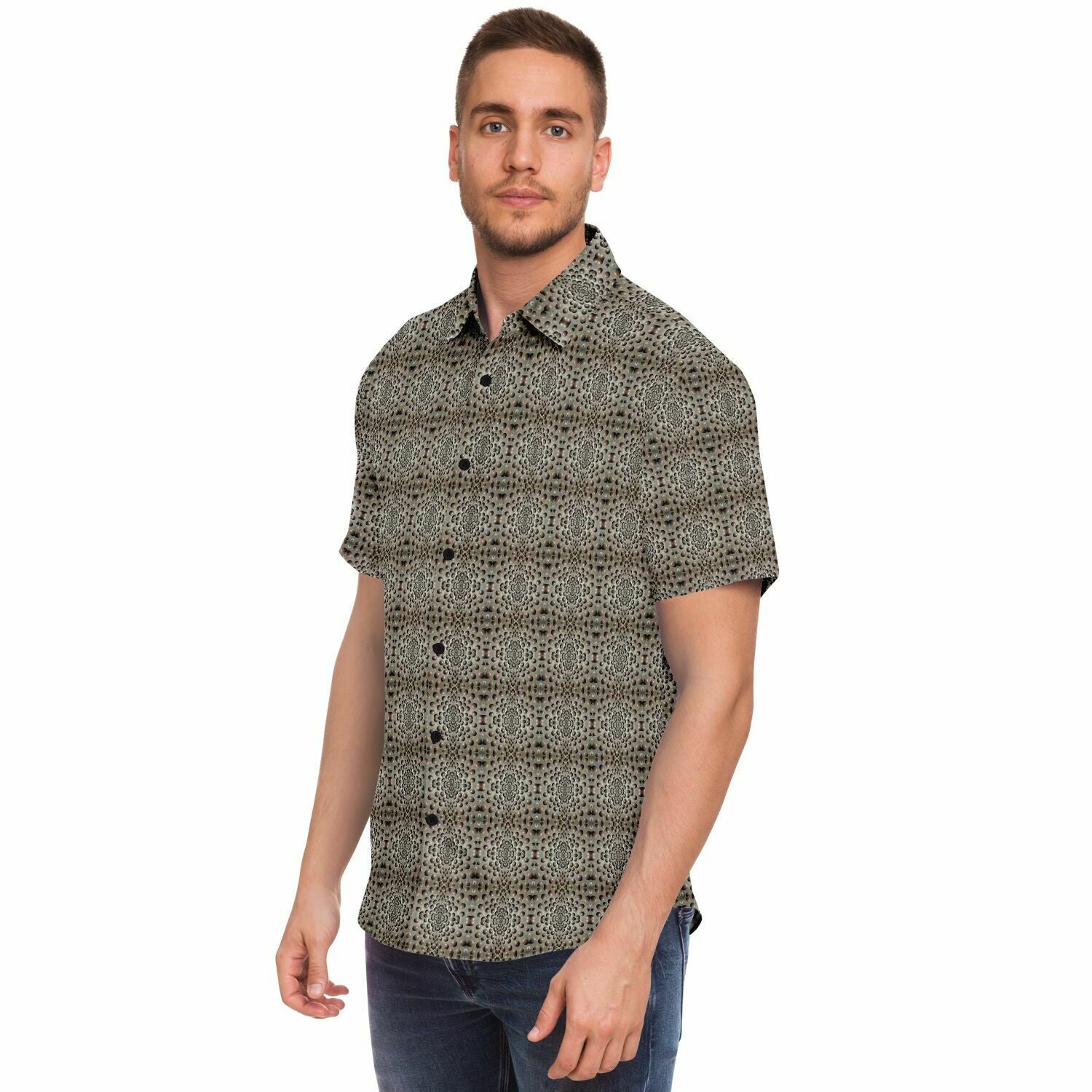 Short Sleeve Button Down Shirt (Snow Leopard)
