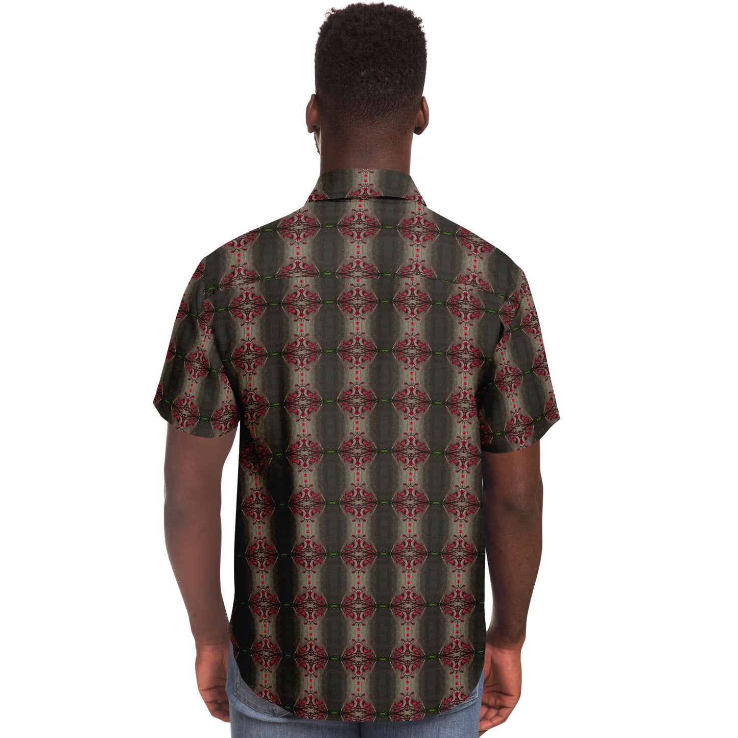 Short Sleeve Button Down Shirt (Red Flowers)